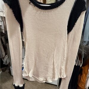 We The Free Cream and Black Textured Top